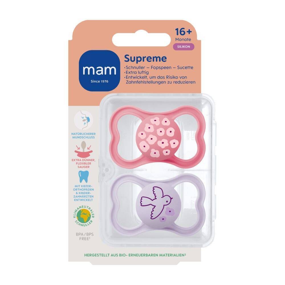 MAM Supreme Silikonschnuller 16+ Monate, pink/lila