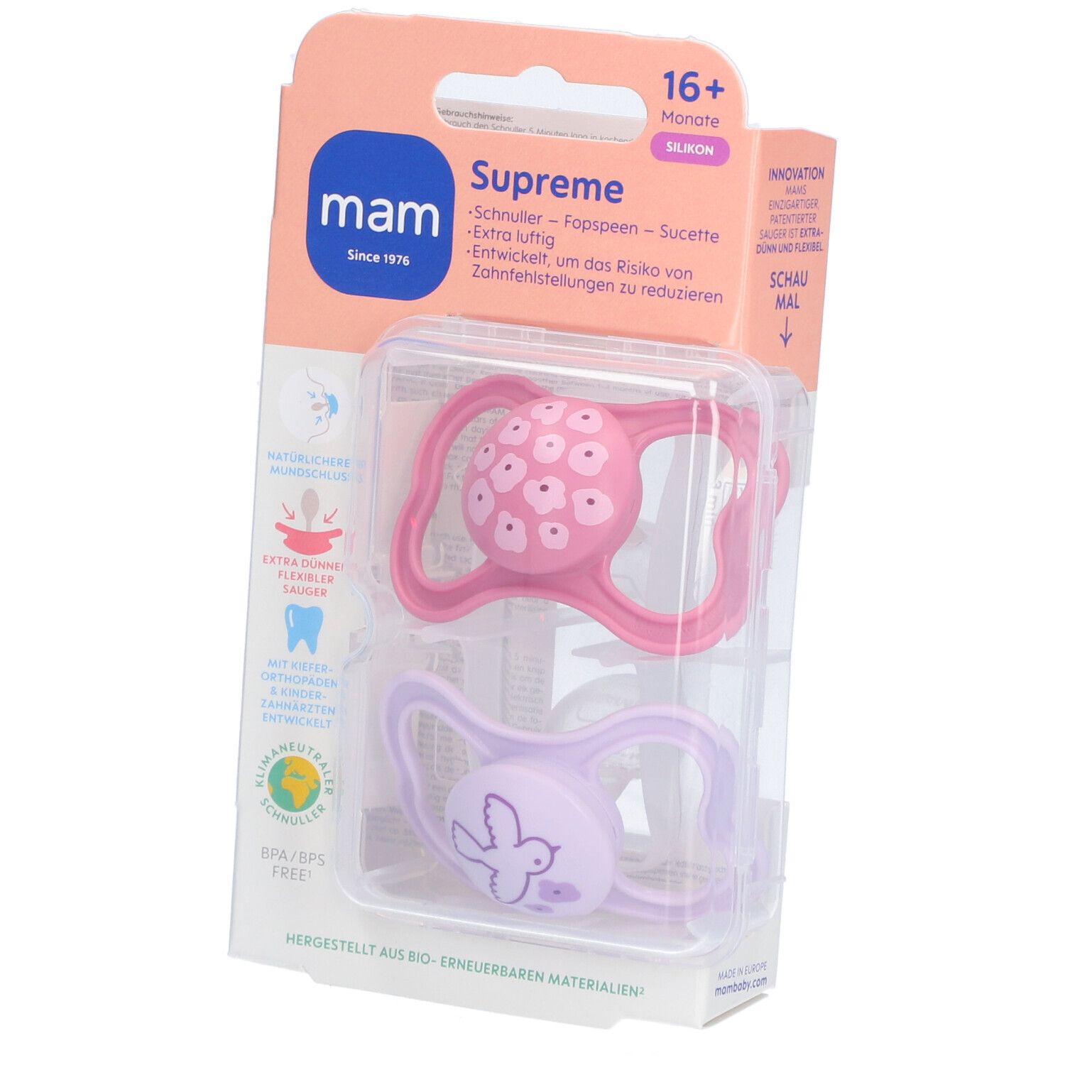 MAM Supreme Fopspeen Silicone Pink 16m+ 2 St Schnuller