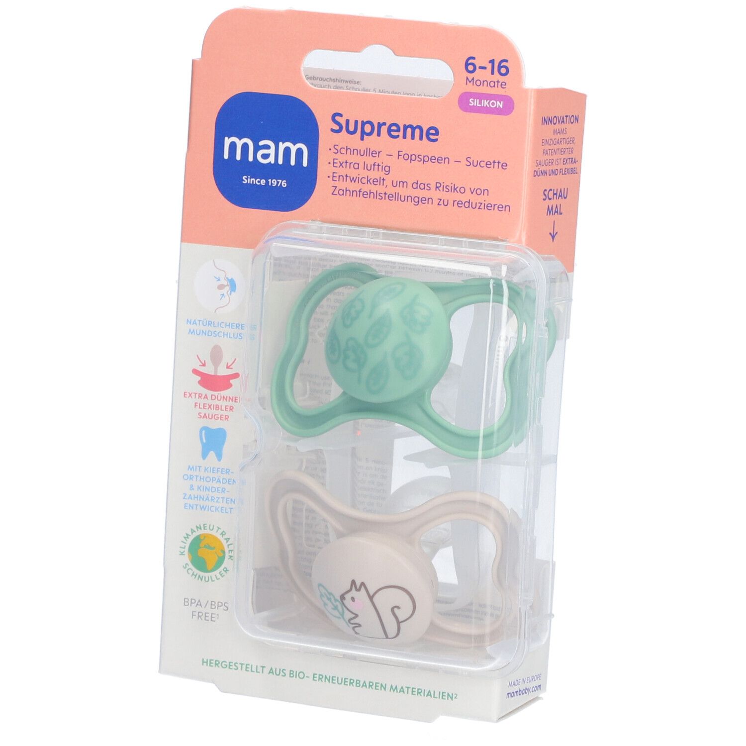 MAM Supreme Fopspeen Silicone Unisex 6-16 2 St Schnuller