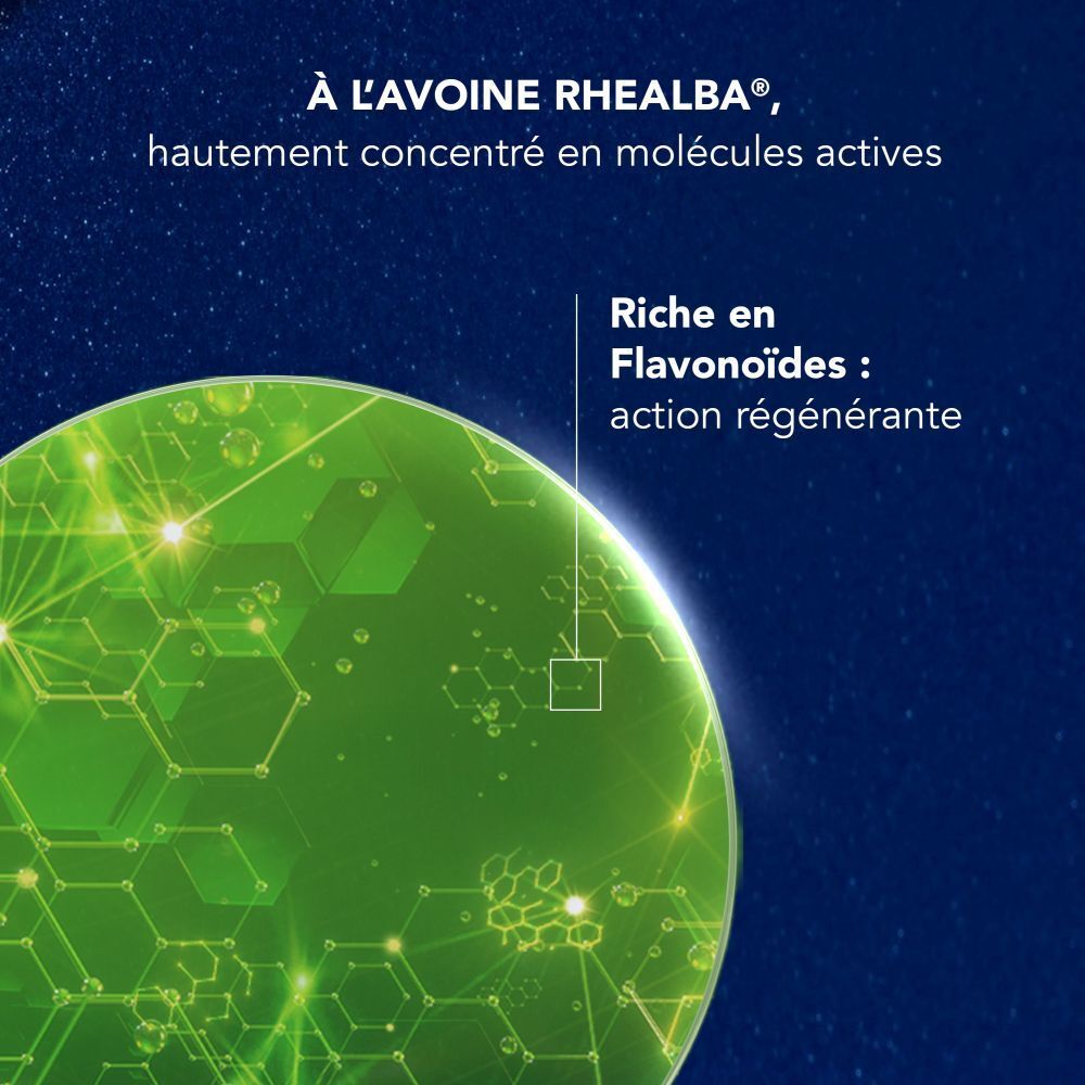 A-Derma EXOMEGA CONTROL. Texte sur Avoine Rhealba, riche en flavonoïdes. Action régénérante.