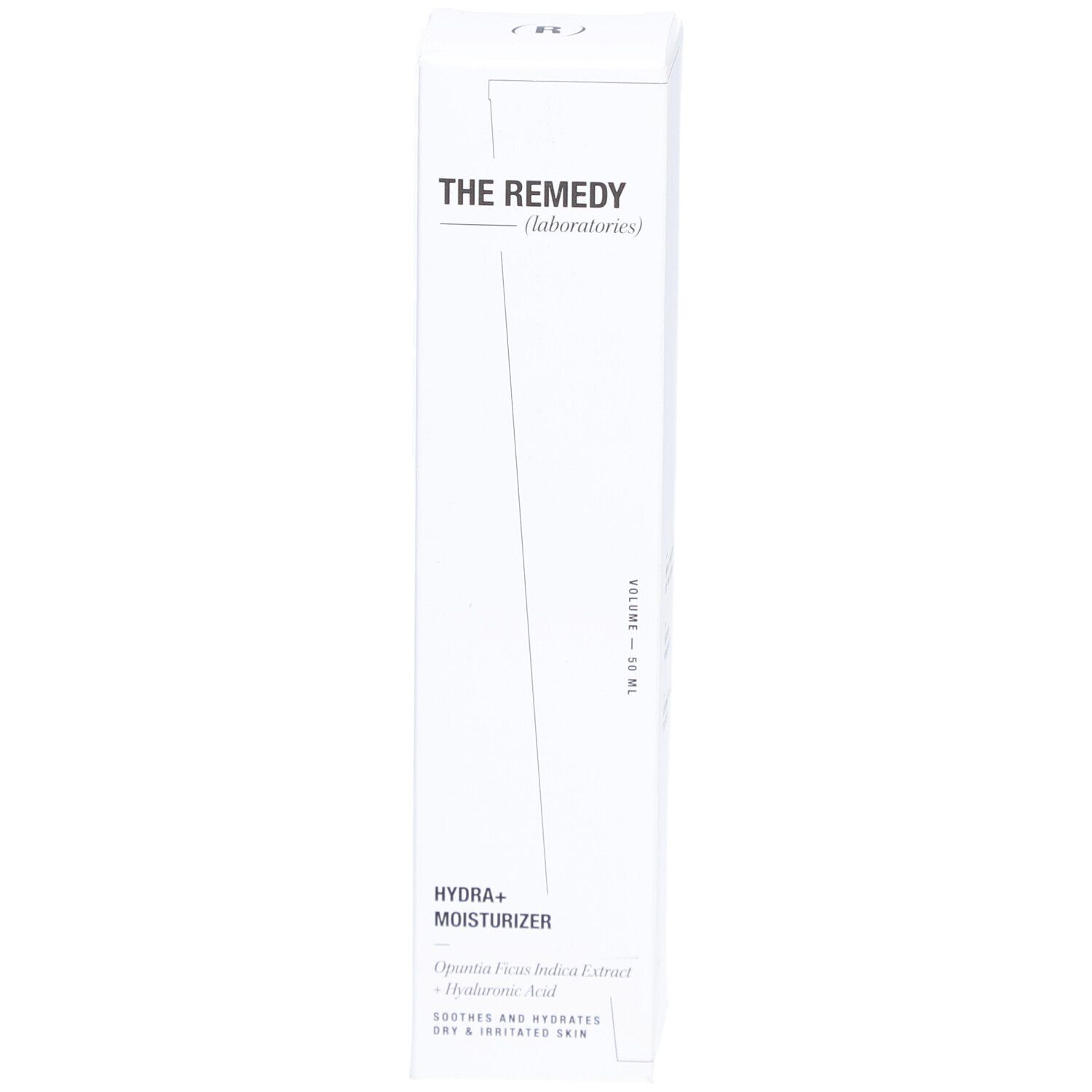 Verpackung der The Remedy Hydra+ Feuchtigkeitscreme mit Produktnamen und Hauptinhaltsstoffen.