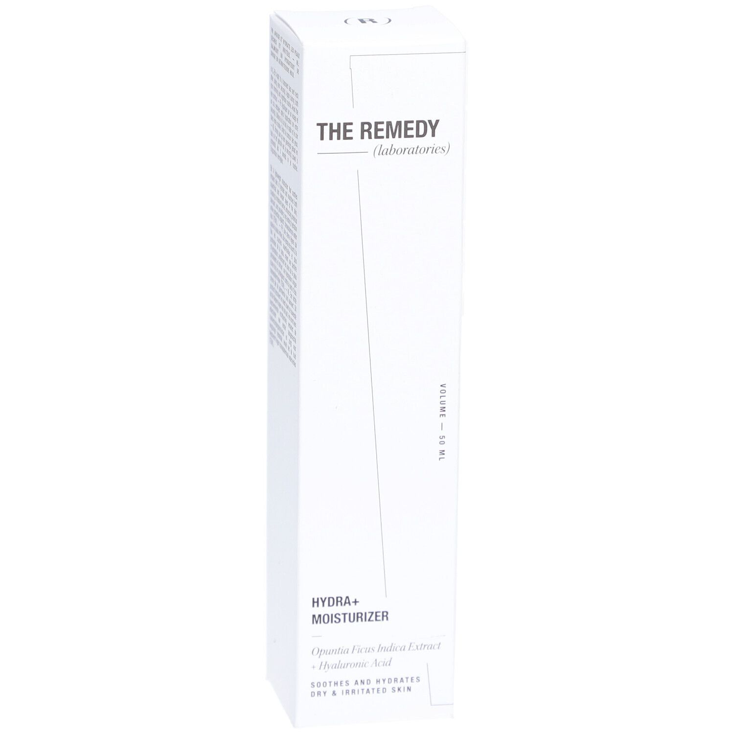 Verpackung der The Remedy Hydra+ Feuchtigkeitscreme mit Produktnamen und Hauptinhaltsstoffen.