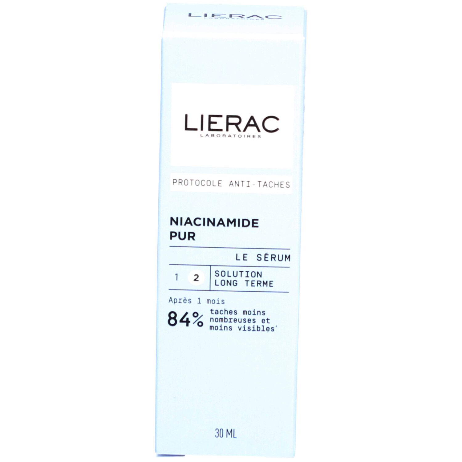 Emballage du produit en bleu clair. Marque : Lierac. Nom du produit et informations sur l'emballage.