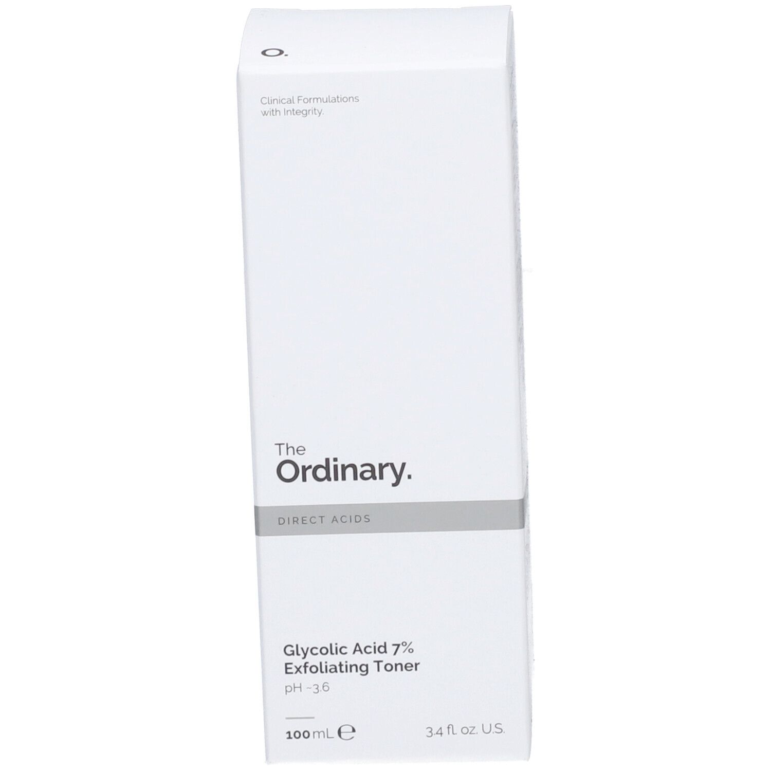 Verpackung. Aufschrift: The Ordinary. Glykolsäure 7% Exfoliating Toner. 100ml.