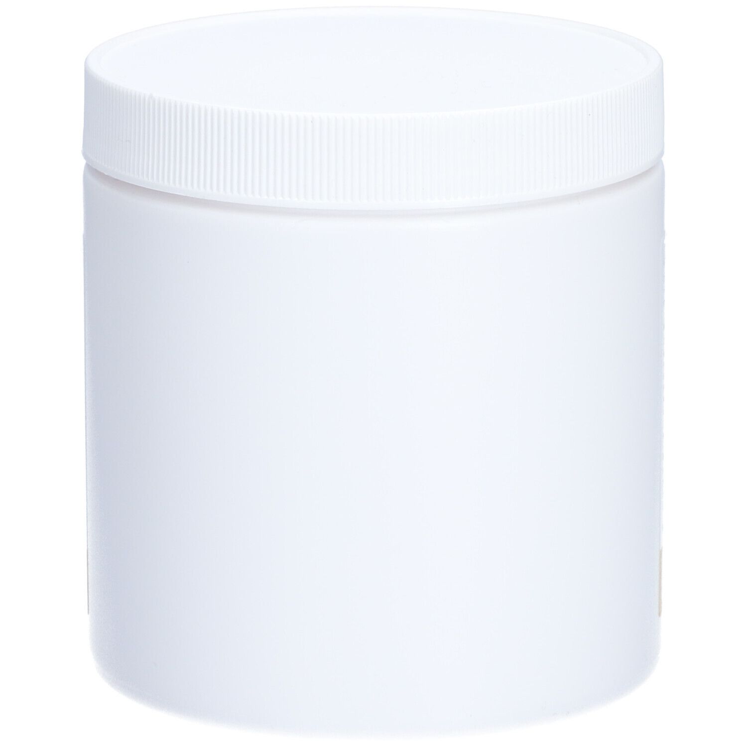 Boîte cylindrique blanche avec bouchon vissé. Aucune inscription visible.