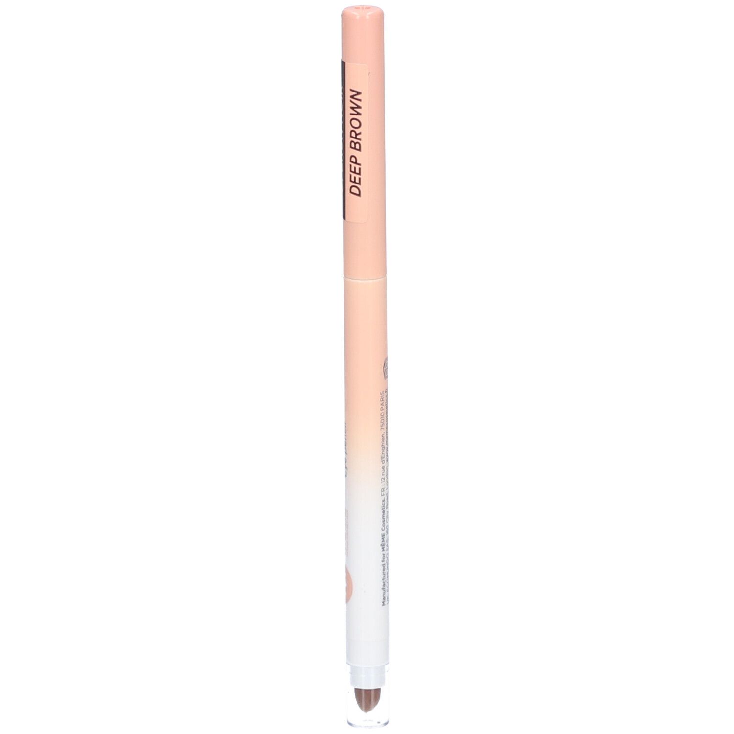 Crayon yeux brun. Code couleur Deep Brown. Crayon pêche et blanc.