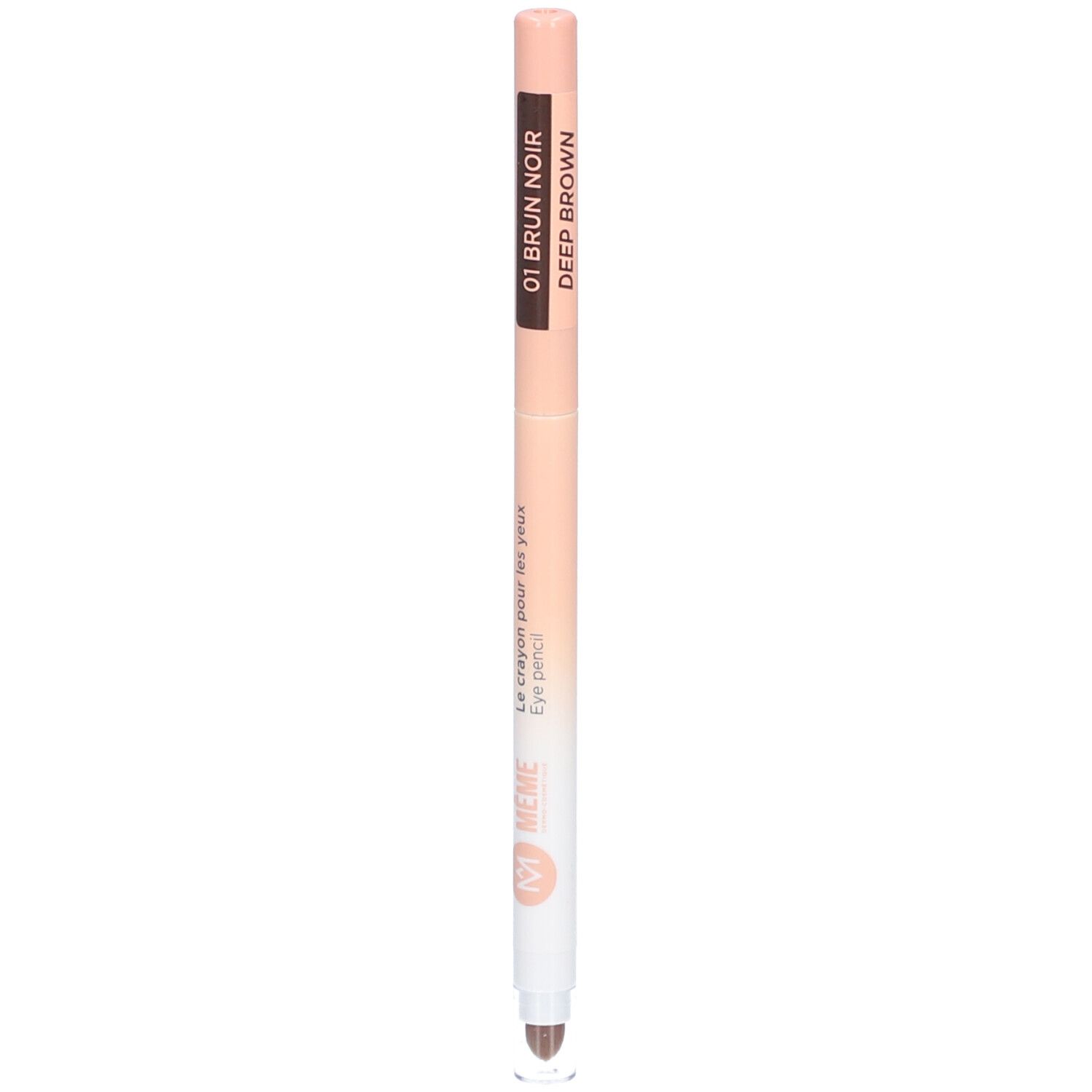 Crayon yeux brun. Code couleur 01 Brun Noir Deep Brown. Marque Même. Crayon pêche et blanc.