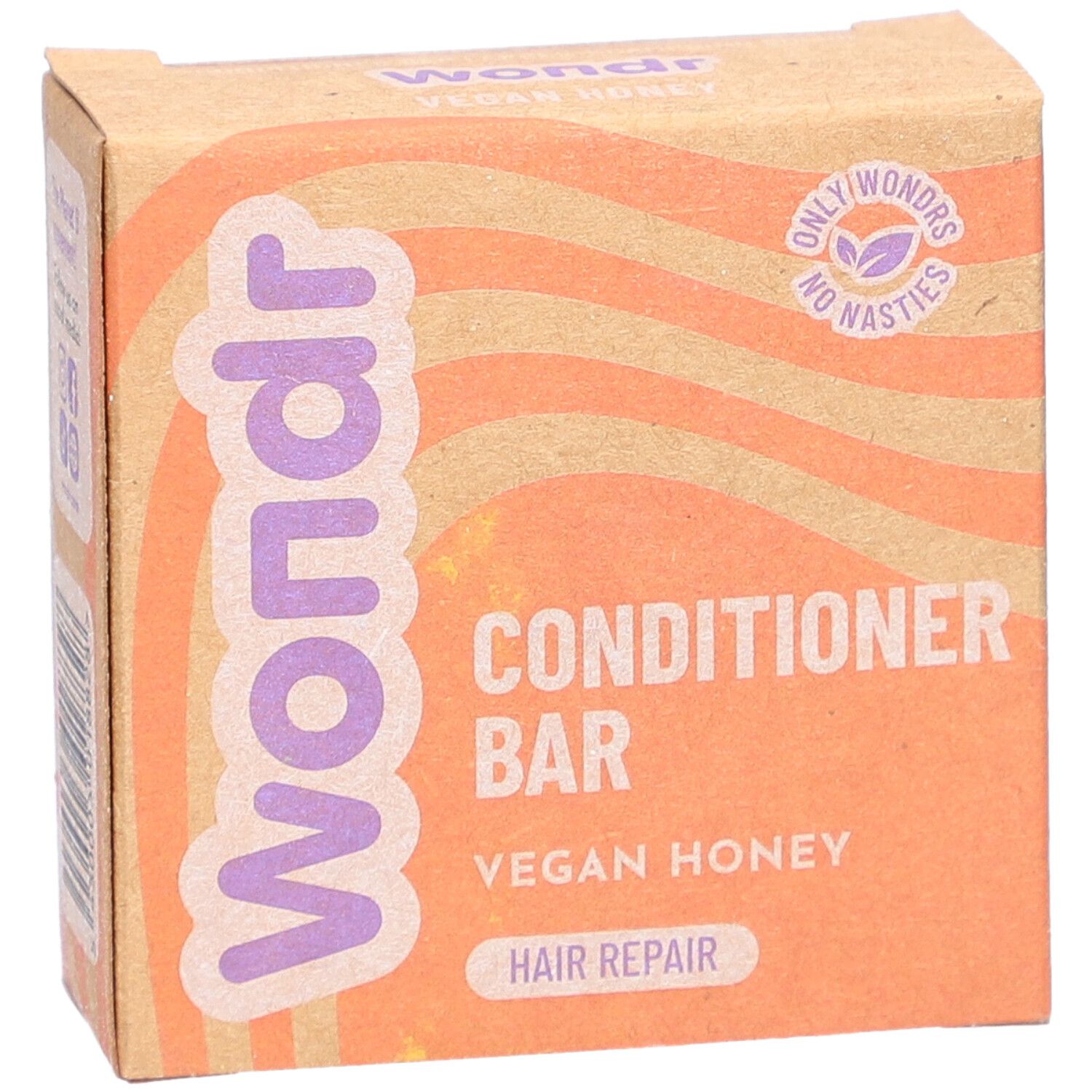 Wondr Conditioner Bar, Vegan Honey, Hair Repair. Kartonverpackung mit Wellenmuster.