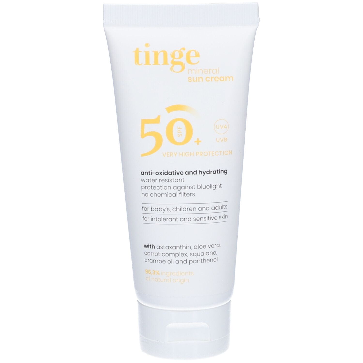 Tinge Mineralische Sonnencreme SPF50+ Tube.