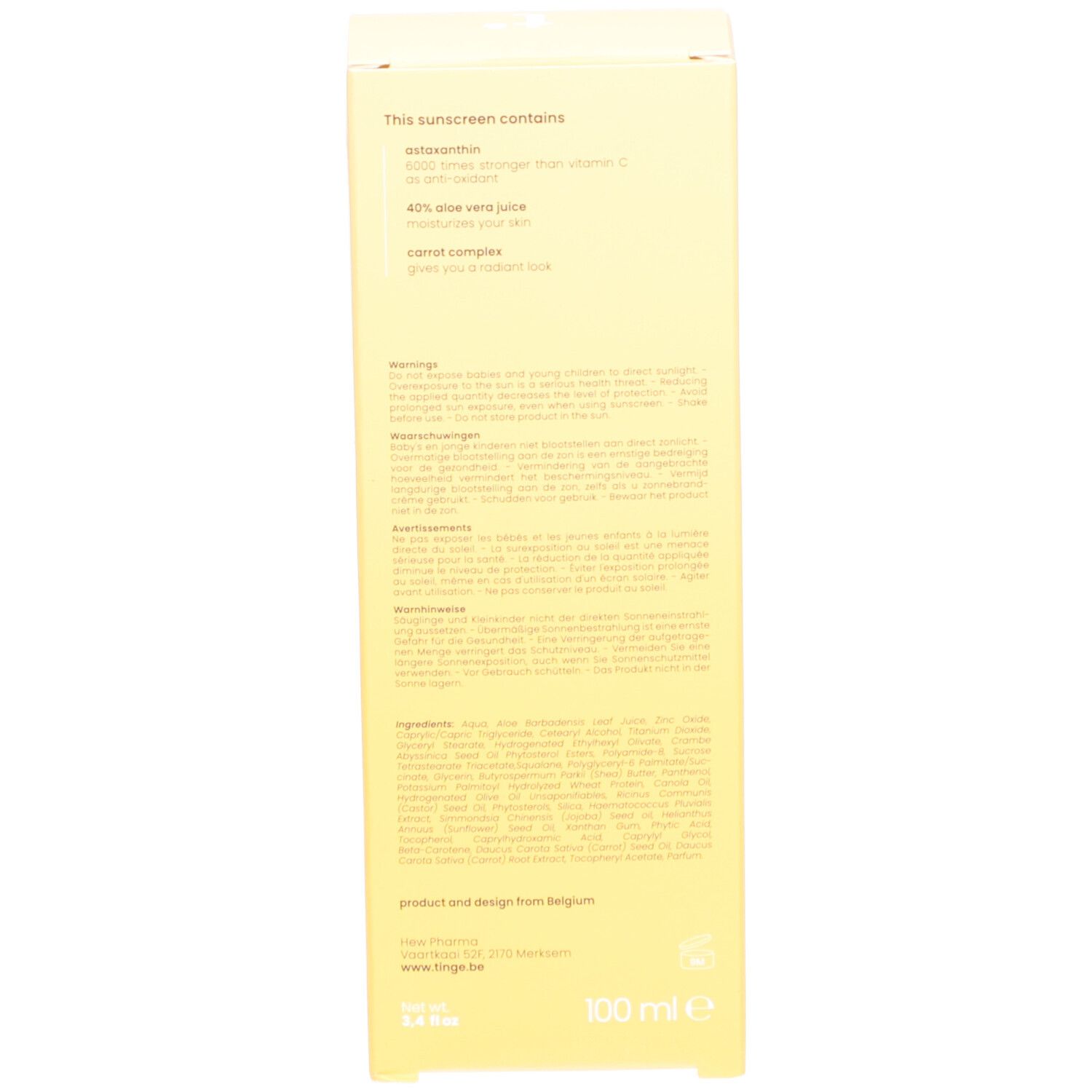 Seitenansicht der Tinge Mineralische Sonnencreme SPF50+ Karton.
