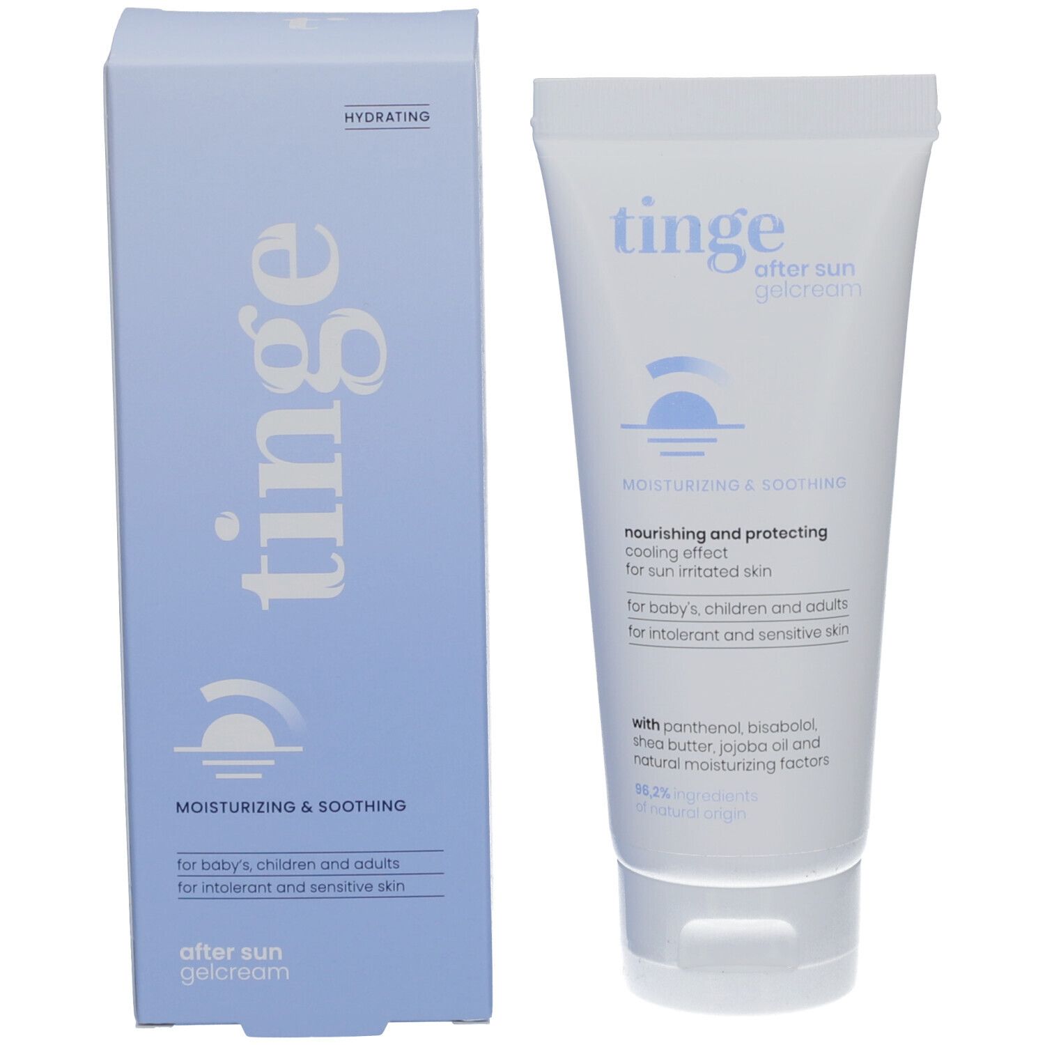 Tinge After Sun Gel-Creme Tube und Karton.