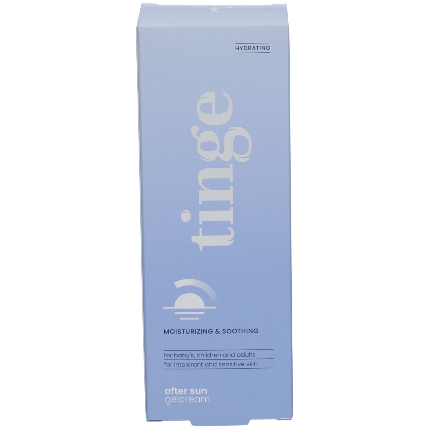 Seitenansicht der Tinge After Sun Gel-Creme Kartonverpackung.