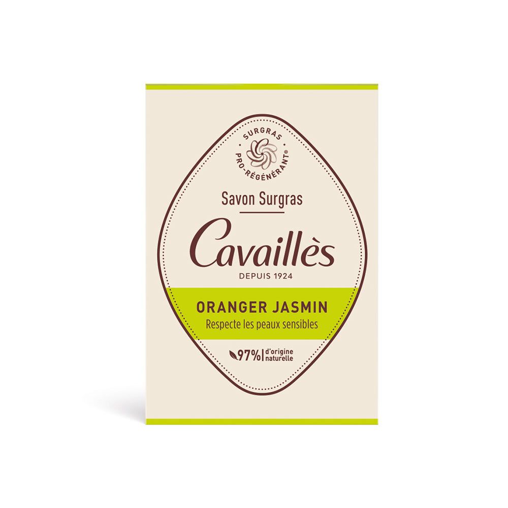 Zeep in verpakking. Cavaillès. Oranje Jasmijn. 97% natuurlijke ingrediënten. Voor gevoelige huid.