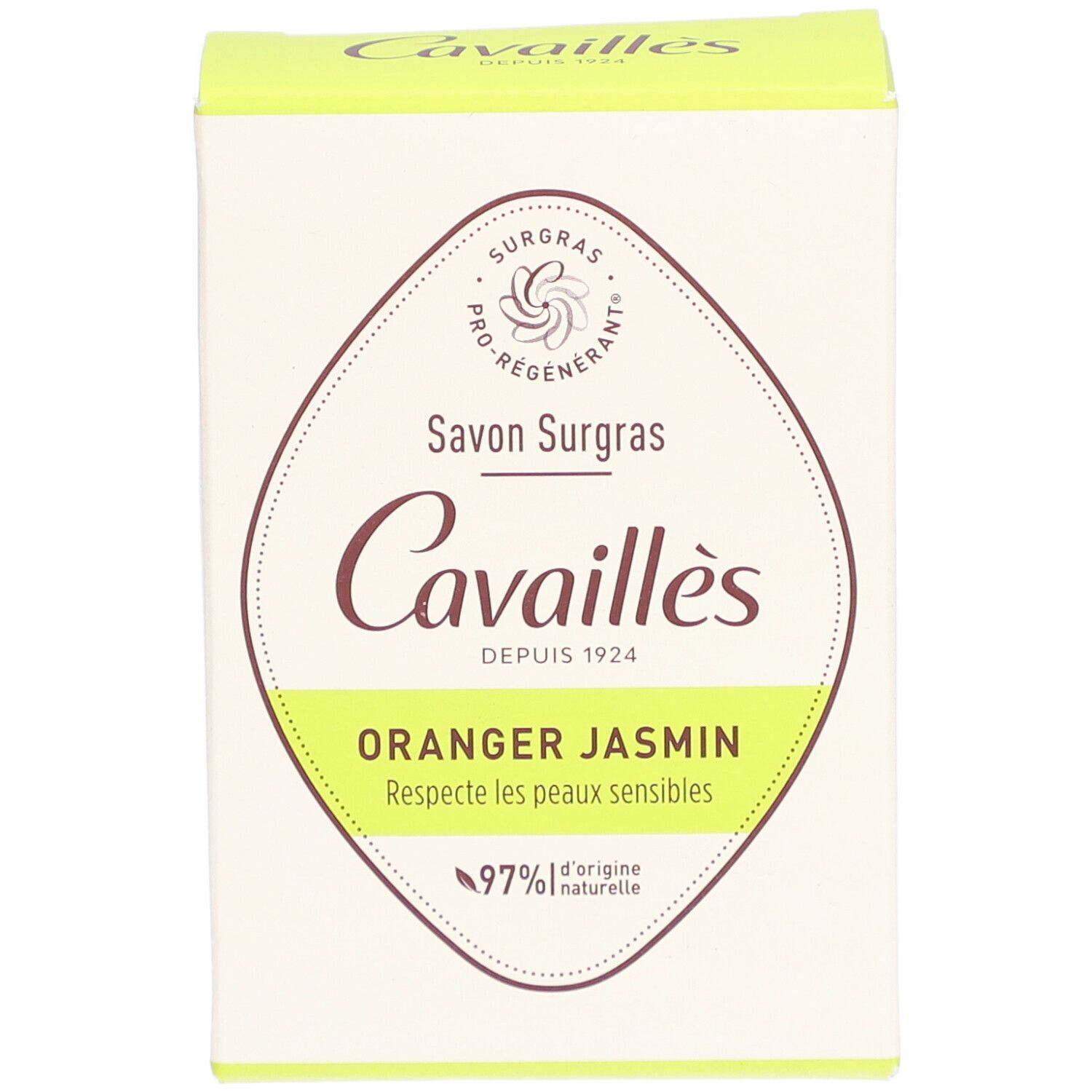 Doosje zeep Cavaillès. Oranje Jasmijn. 97% natuurlijke ingrediënten. Voor gevoelige huid.