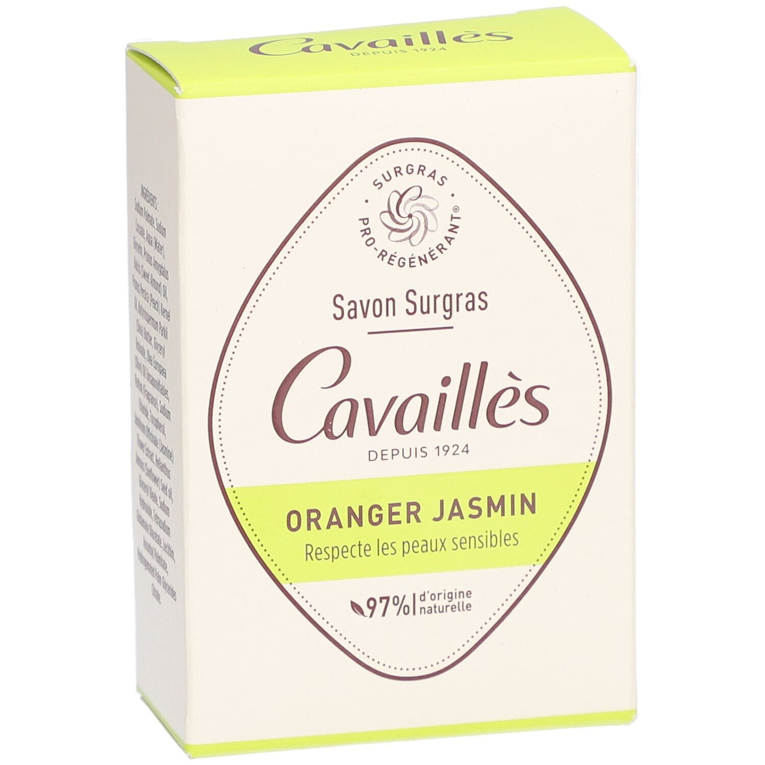 Doosje zeep Cavaillès. Oranje Jasmijn. Voor gevoelige huid. 97% natuurlijke ingrediënten.