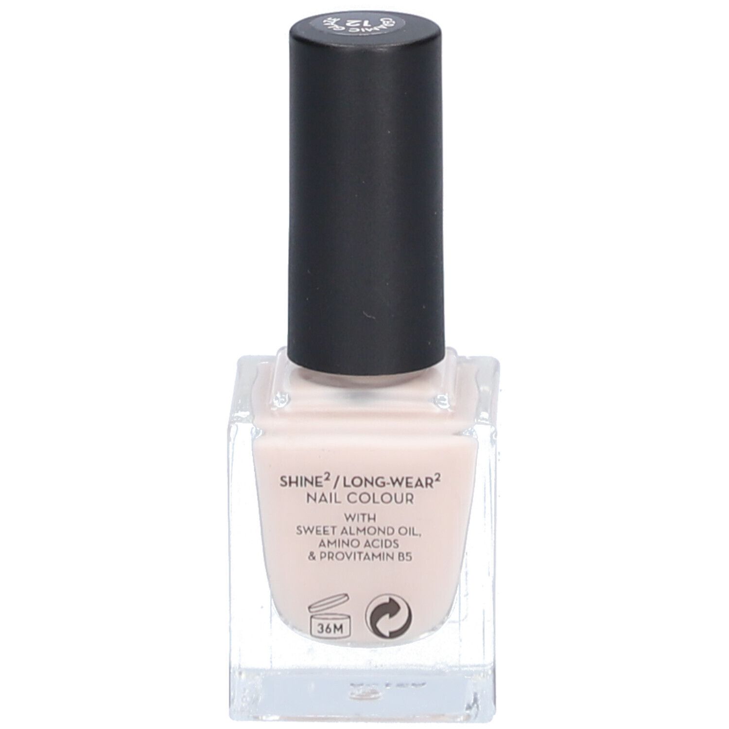 Korres Nagellack. Rechteckige Glasflasche mit schwarzem Deckel. Aufschrift: Shine²/Long-wear Nail Colour. Mit Mandelöl, Aminosäuren & Provitamin B5.