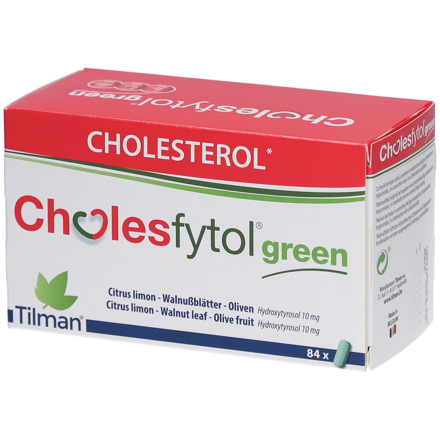 Cholesfytol® Grün-verpakking, rood en wit. Productnaam en ingrediënten. 84 tabletten.
