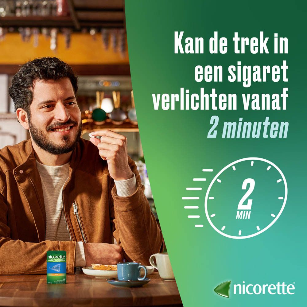 Nicorette Fruit 2mg zuigtabletten, twee individuele verpakkingen.