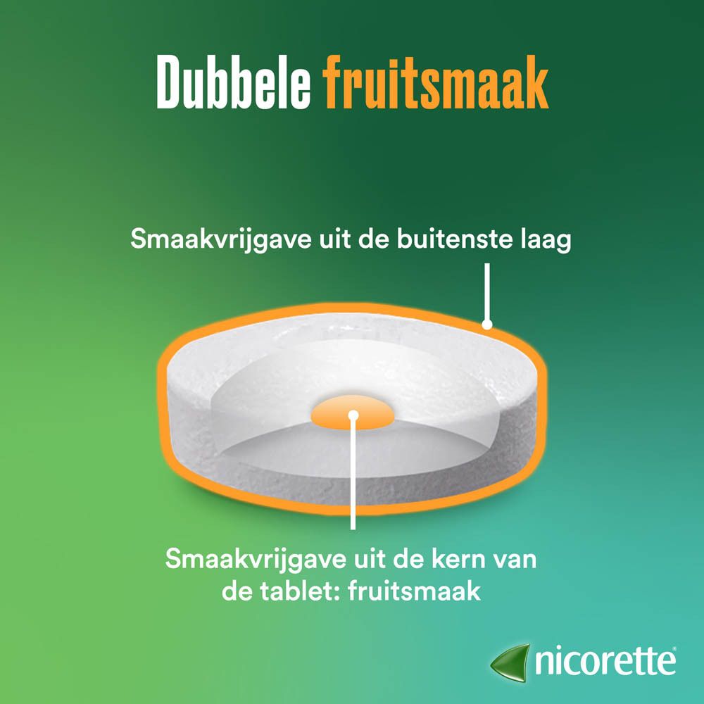 Nicorette Fruit 2mg zuigtabletten, achterkant van de verpakking.