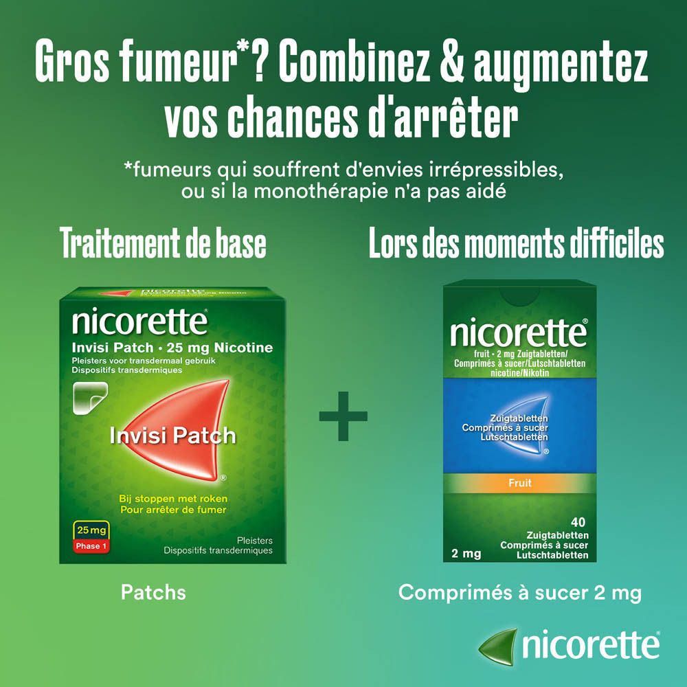 Nicorette Fruit 2mg comprimés à sucer, emballage de 2x40 pièces.