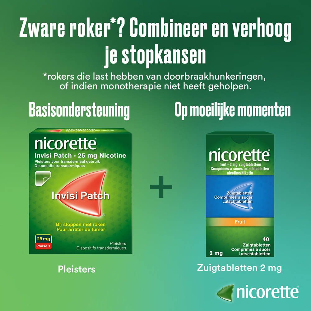Nicorette Fruit 2mg zuigtabletten, verpakking met 2x40 stuks.