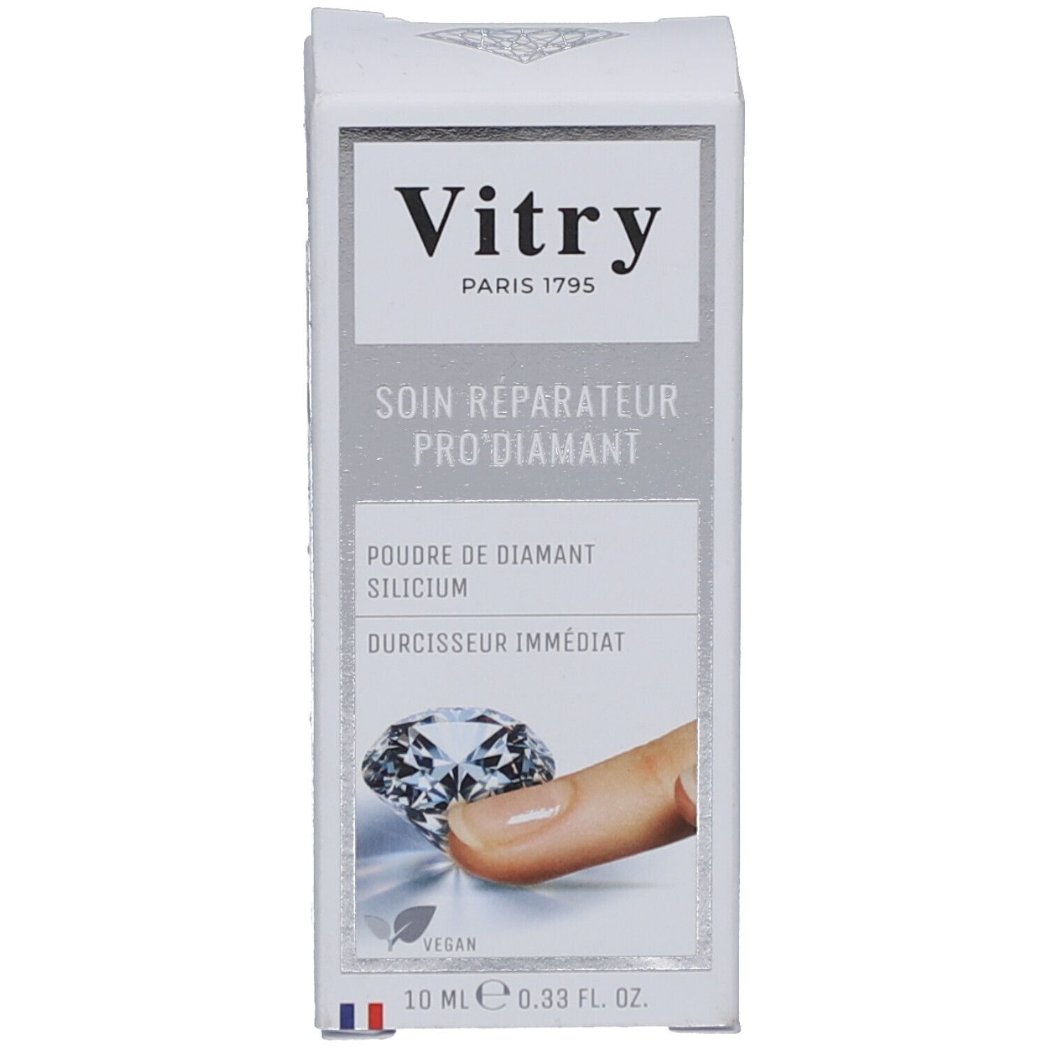 Produktverpackung. Schachtel mit Produktnamen und Marke Vitry.