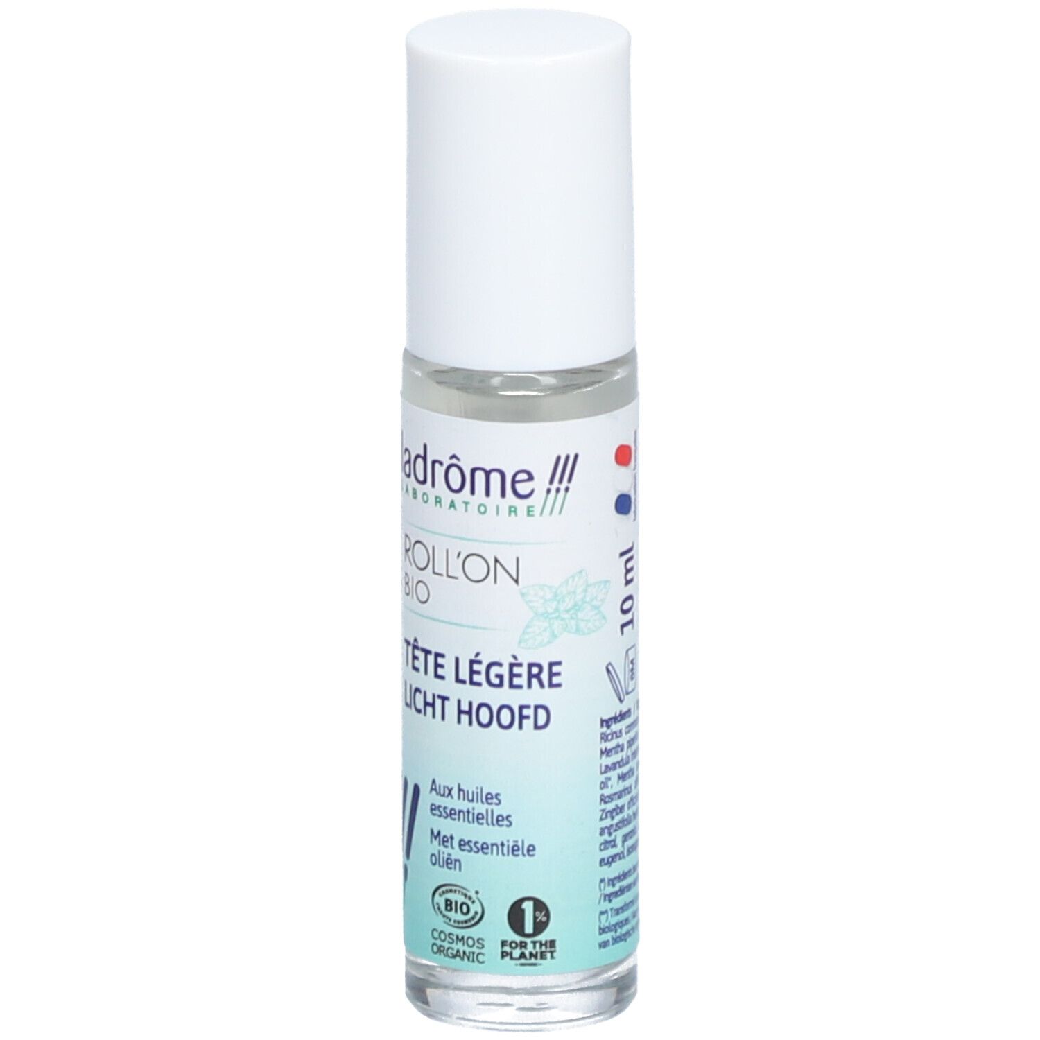 Flacon roll-on avec bouchon blanc. Inscription : Tête Légère, Licht Hoofd. 10 ml.