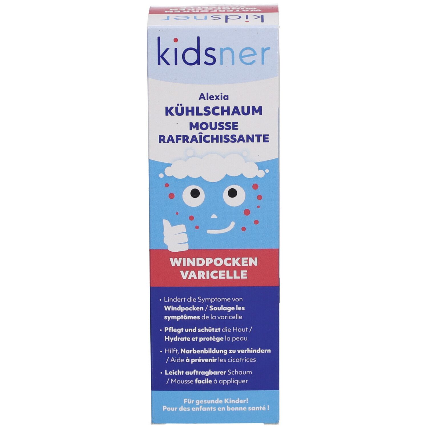 Produktverpackung. Auf der Verpackung steht "kidsner Alexia". Produktname und Anwendung.