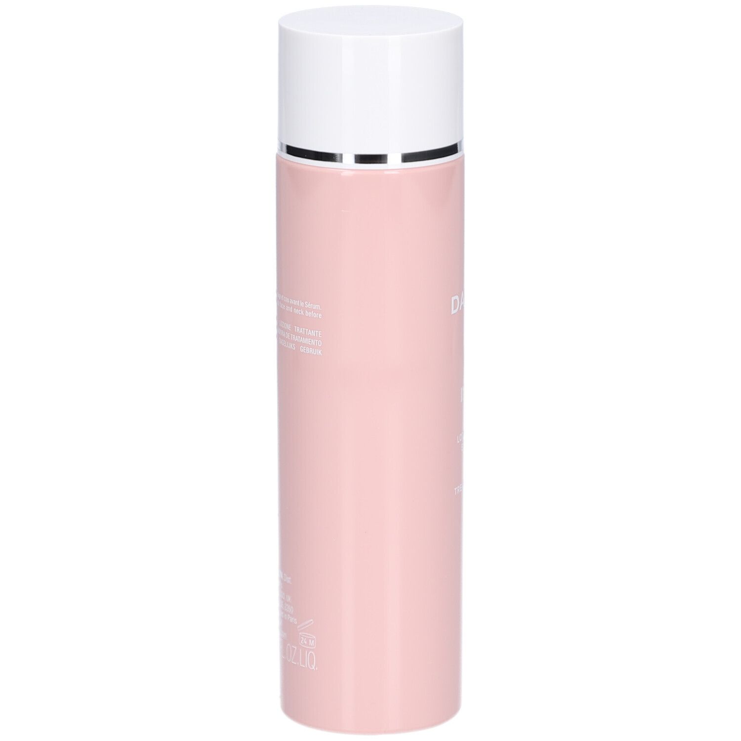 Rosa Flasche mit weißem Deckel. Aufschrift nicht lesbar. Produkt von Darphin.