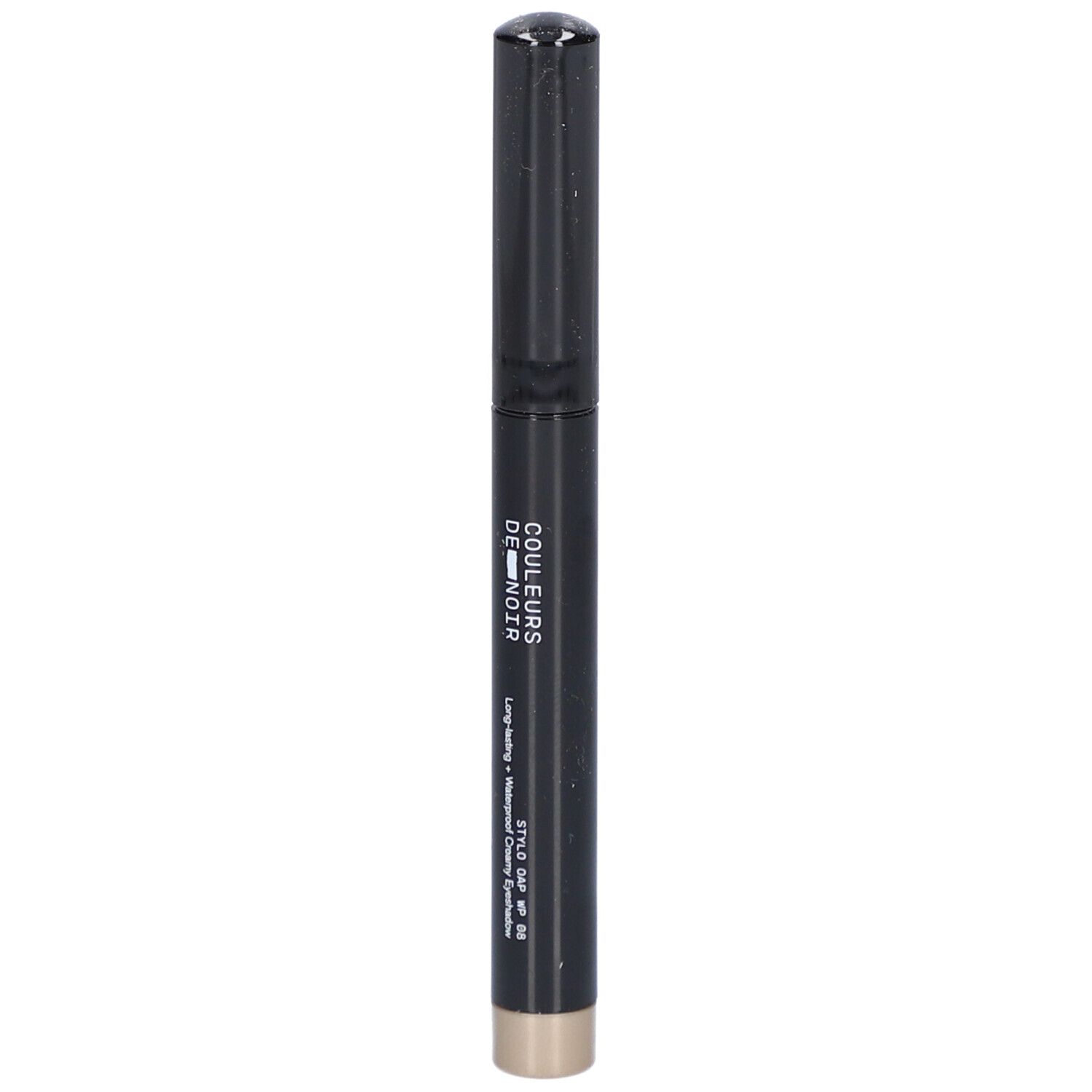 Schwarzer Stift mit goldfarbener Spitze. Aufschrift: COULEURS DE NOIR. STYLO DAP WP 08.