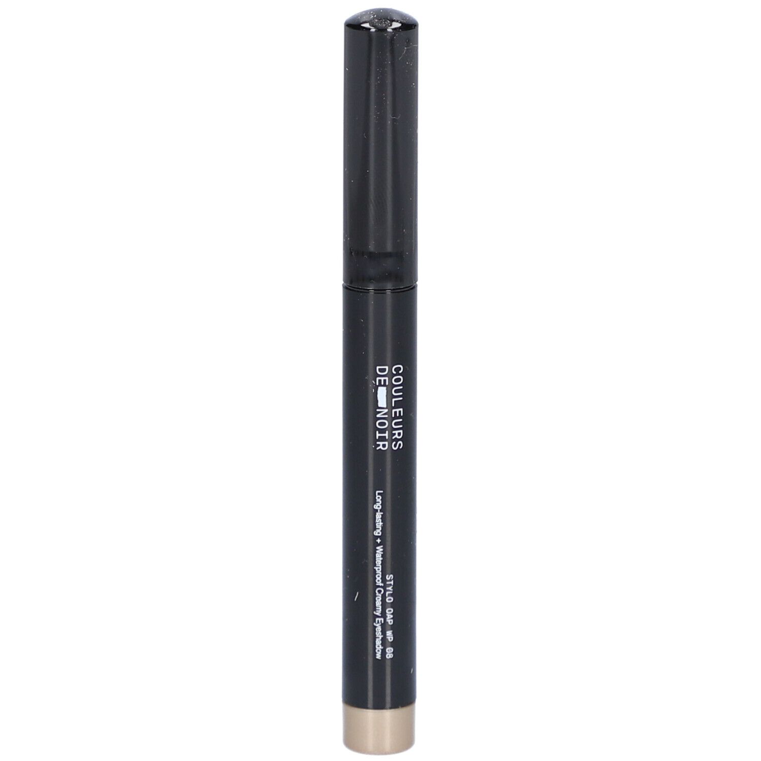 Schwarzer Stift mit goldfarbener Spitze. Aufschrift: COULEURS DE NOIR. STYLO DAP WP 08.