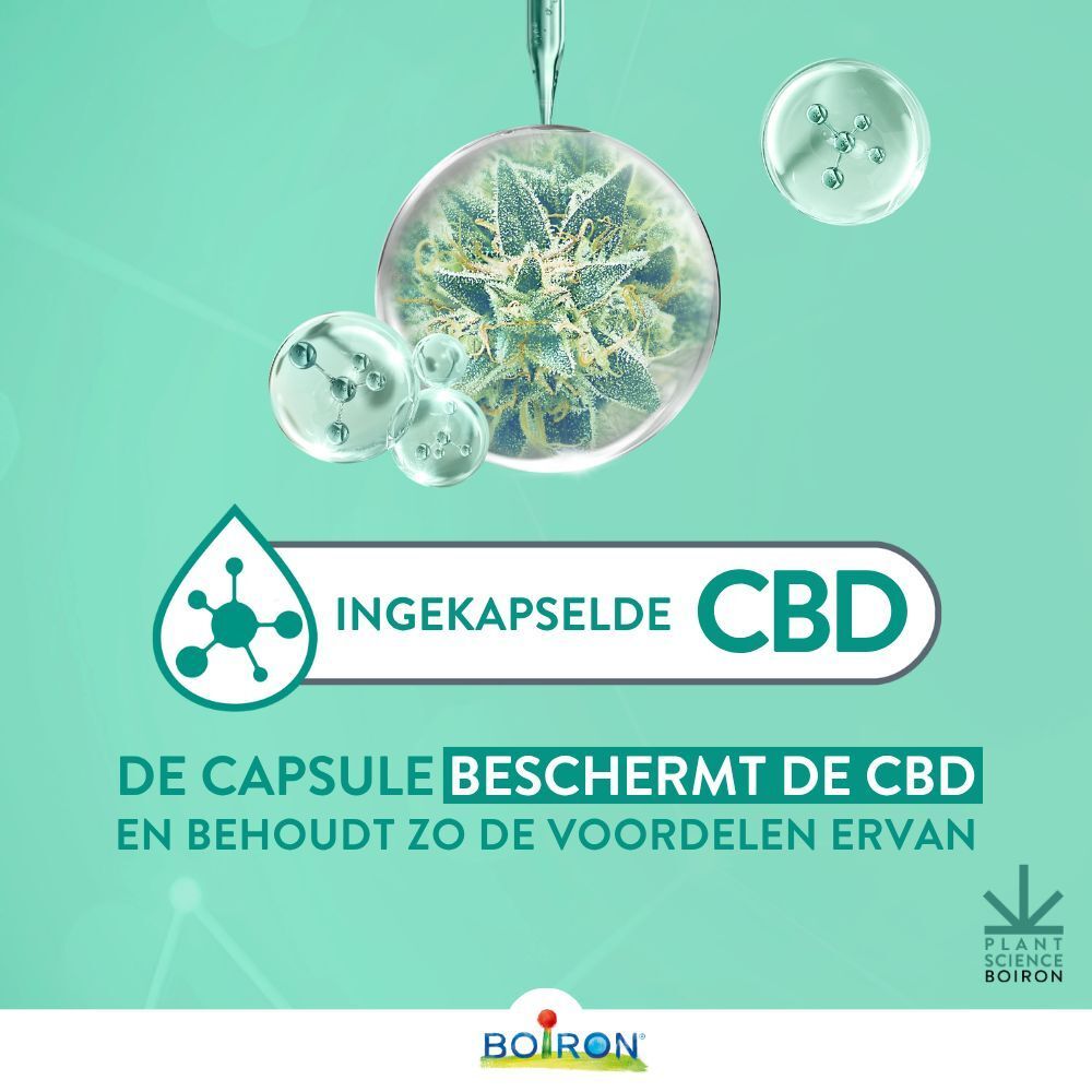 CBD by Boiron Gel Repare & Relaxe. Verpakking en tube. Tekst: Gel, Repare & Relaxe, 70g. Cannabis-logo.