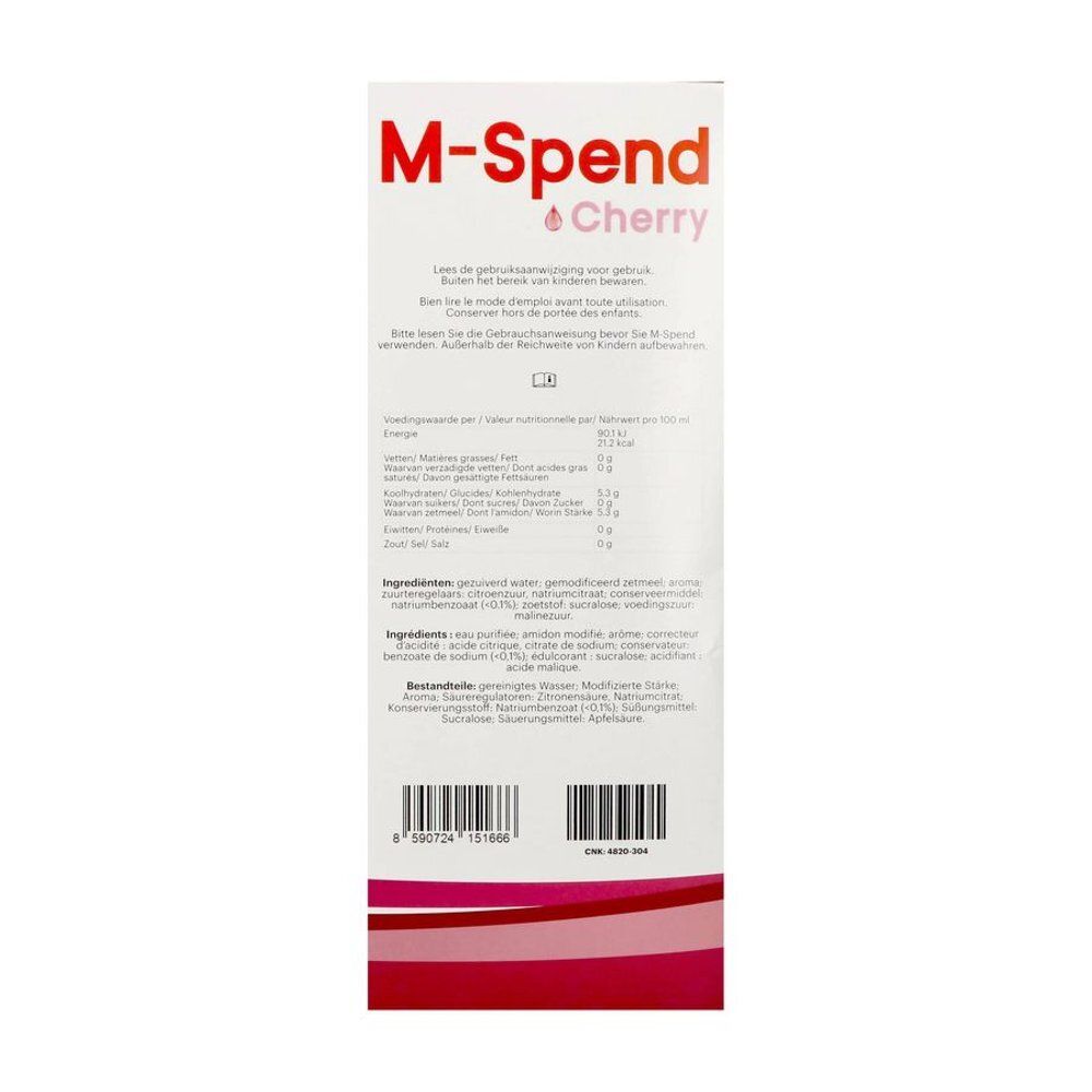 M-Spend Cherry: Nährwertangaben, Zutatenliste und Barcode auf der Verpackung.
