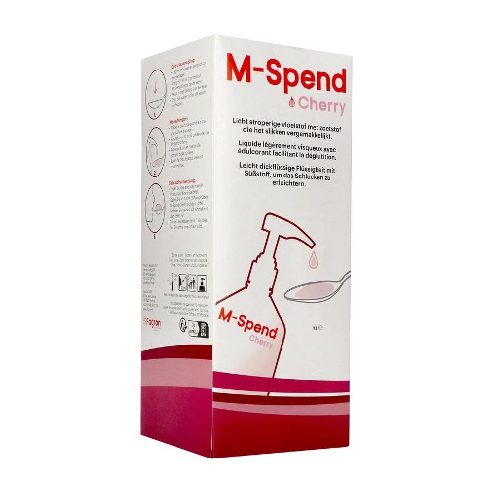 M-Spend Cherry: Verpackung mit Produktabbildung, Gebrauchsanweisung und Nährwertangaben.