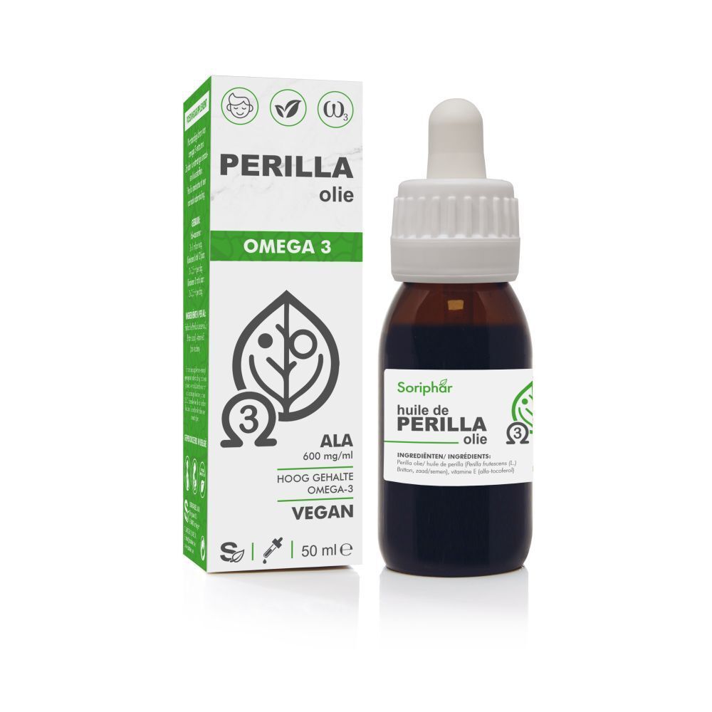 Flacon et emballage. Flacon brun avec pipette, à côté boîte avec nom du produit et Oméga 3.