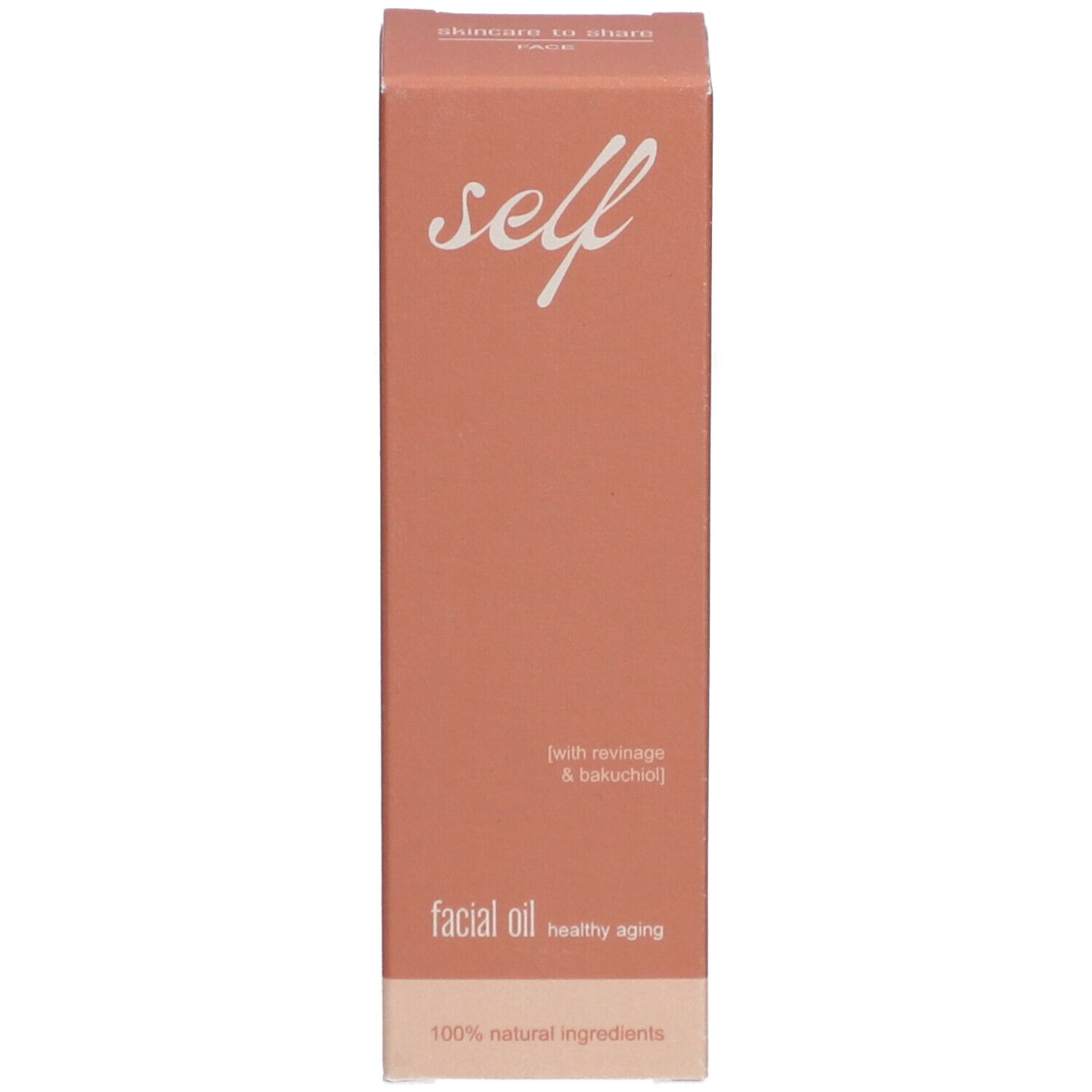 Emballage. Inscription "self facial oil healthy aging".