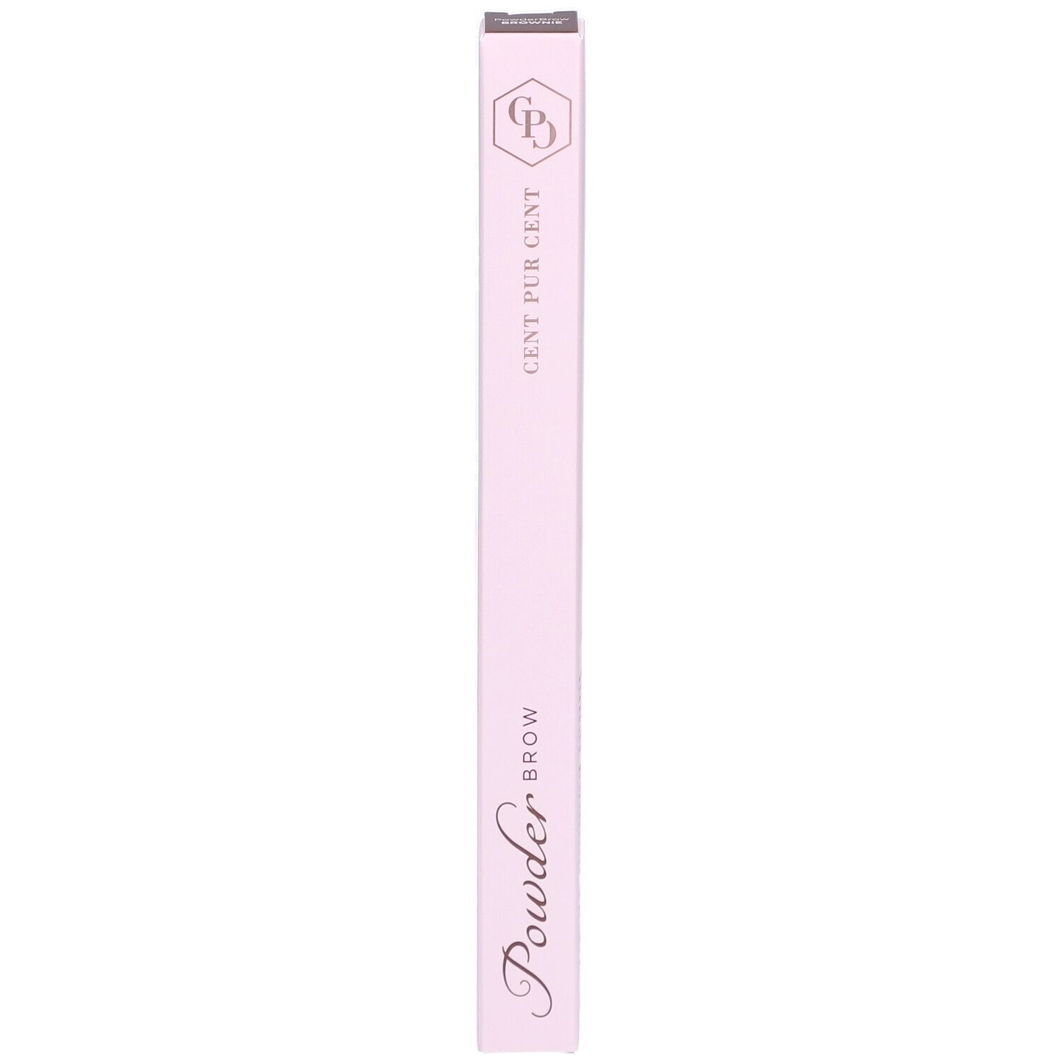 Rosa Verpackung mit Schriftzug CENT PUR CENT und Powder Brow. Oben Logo.
