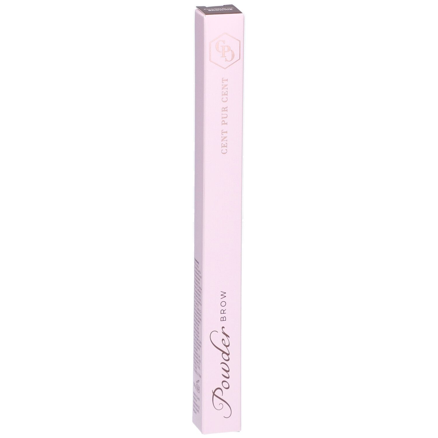 Rosa Verpackung mit Schriftzug CENT PUR CENT und Powder Brow. Oben Logo.