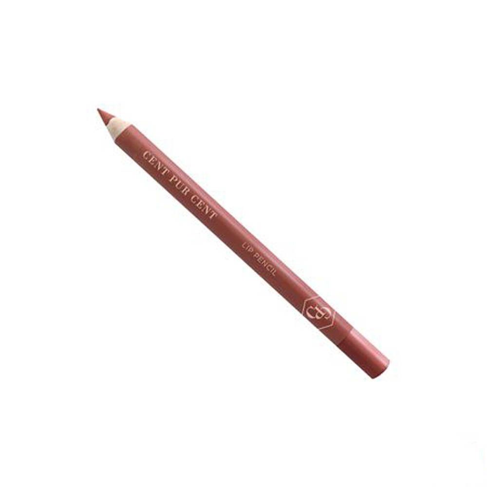 Crayon à lèvres, marron. Inscription : CENT PUR CENT LIP PENCIL. Logo : CPD. Pointe et extrémité marron clair.