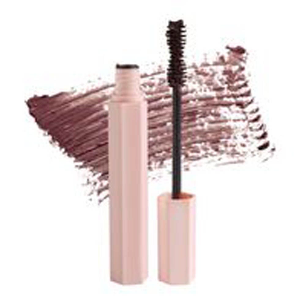 Tube de mascara rose clair avec texte en français. Contient des informations sur les ingrédients, le fabricant et la quantité : 9 ml.