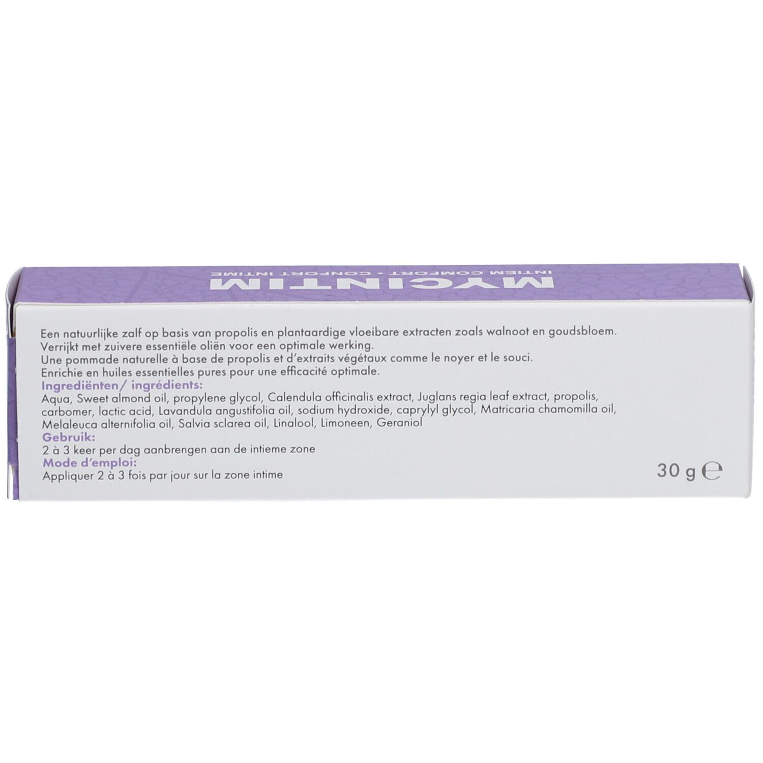 Emballage, dos. Texte multilingue. Ingrédients et instructions d'utilisation.
