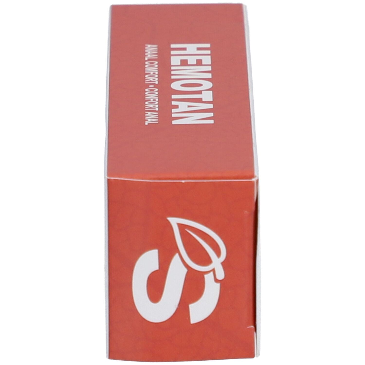 Emballage du produit. Inscription: Hemotan, Confort anal. Logo.