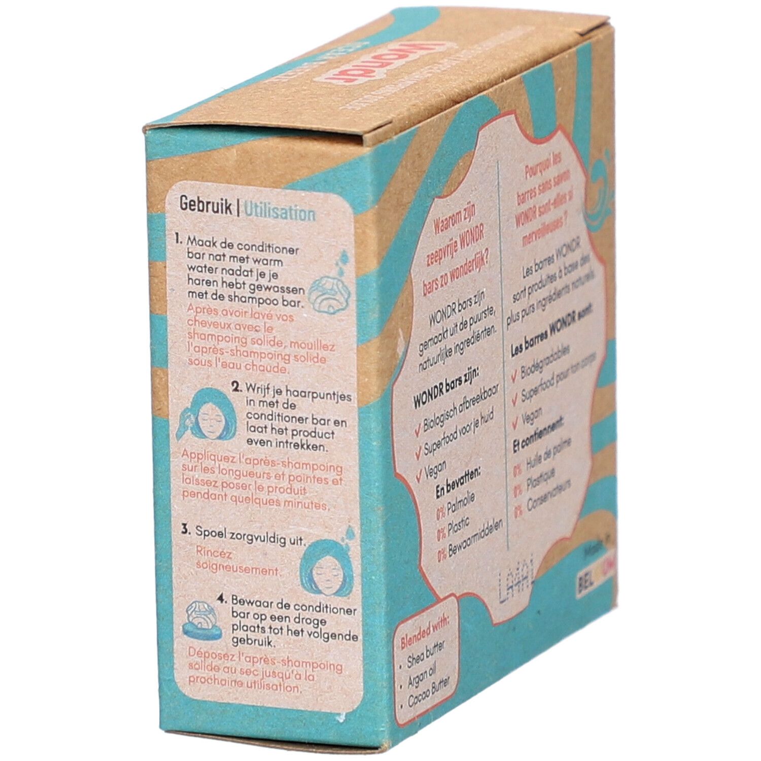 Kartonverpackung. Text in Deutsch und Französisch. Gebrauchsanweisung für die Conditioner Bar.