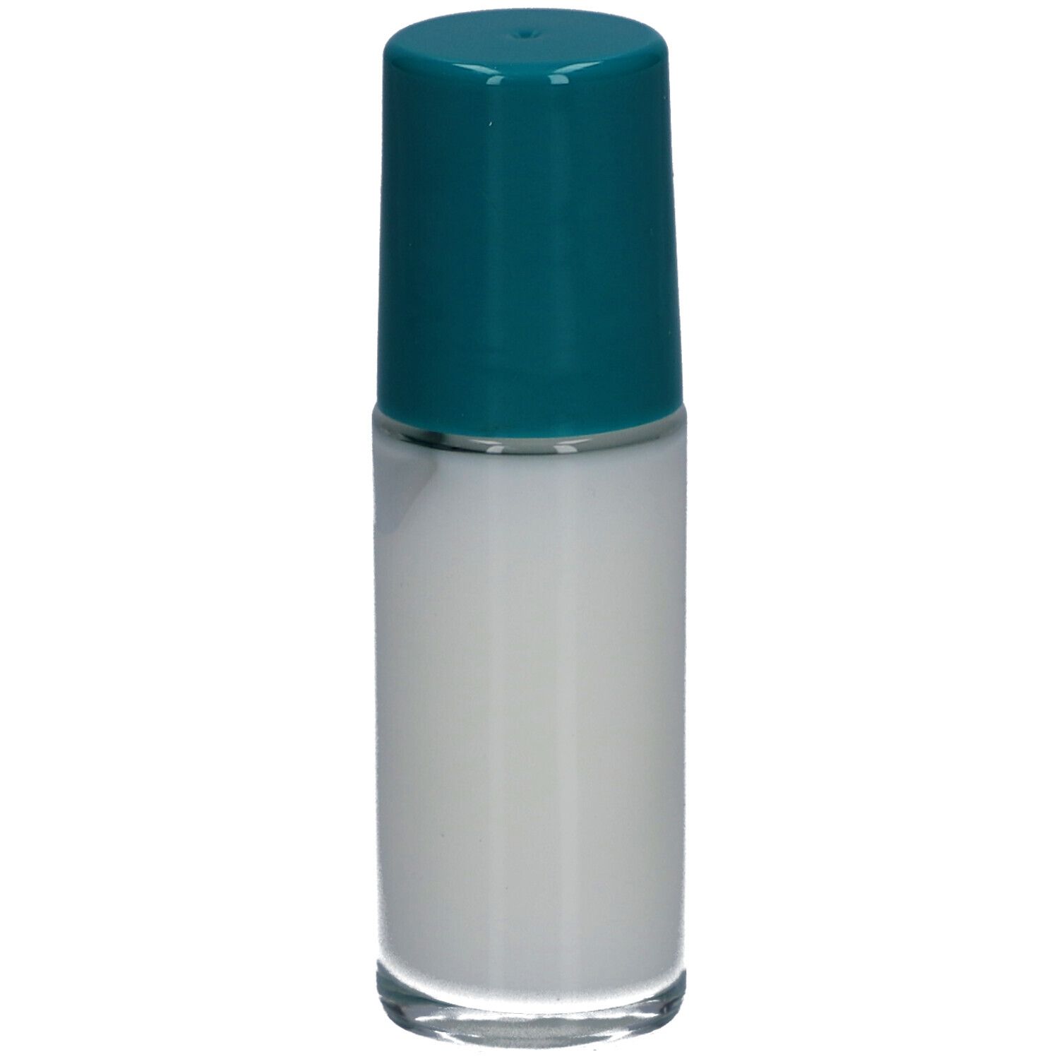 Roll-on-Deodorant von RoC Keops, weißes Gehäuse, türkisfarbener Deckel. Aufschrift: Keops.