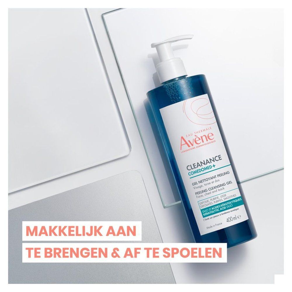 Productfles op glasplaten. Tekst: Gemakkelijk aan te brengen en af te spoelen.
