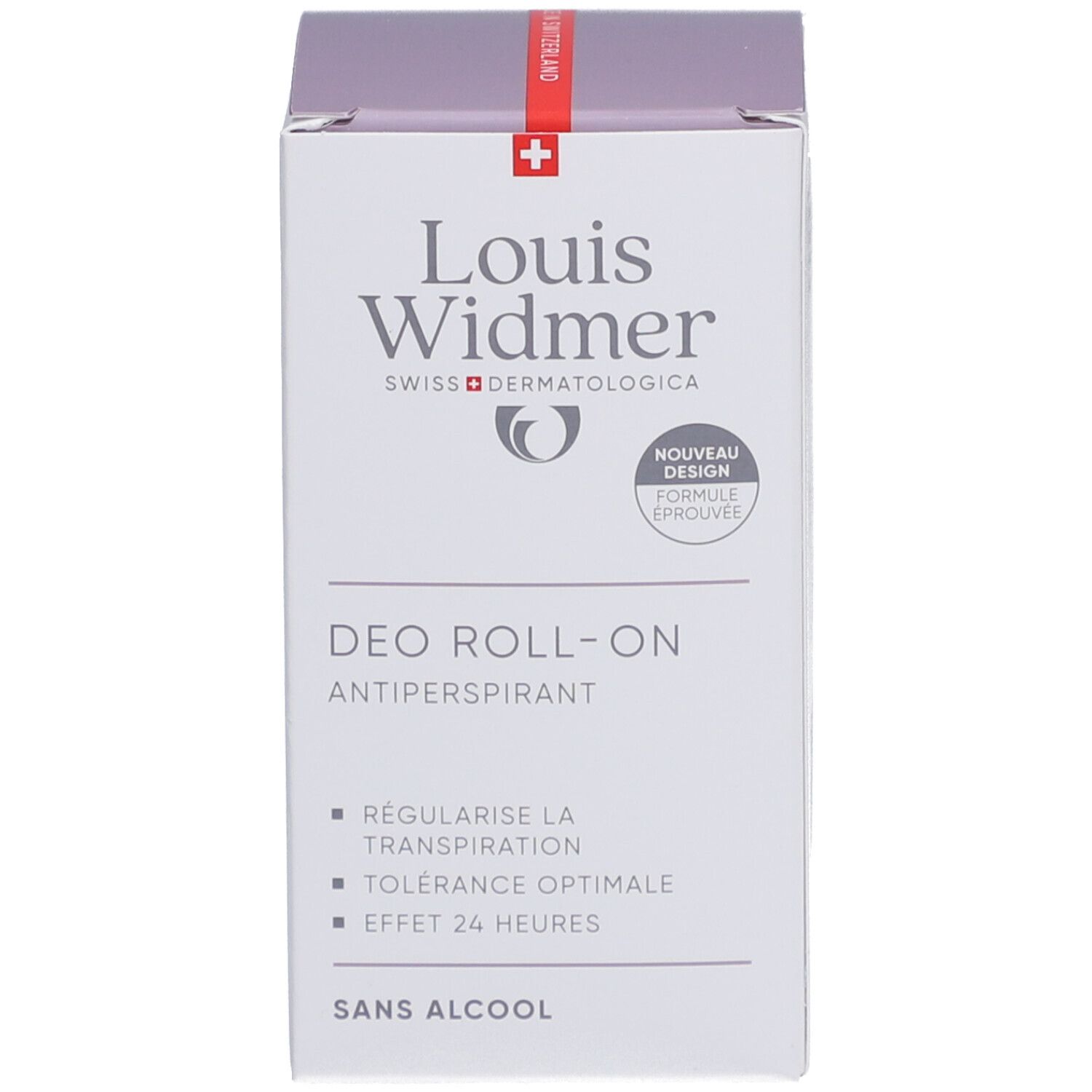 Emballage de Louis Widmer Deo Roll-On. Le logo et les informations sur le produit sont visibles.