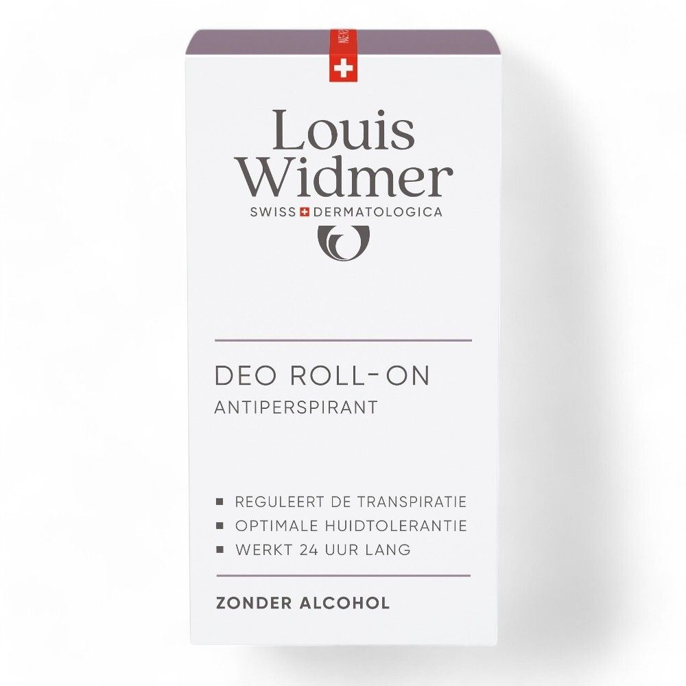 Emballage de Louis Widmer Deo Roll-On. Le logo et les informations sur le produit sont visibles.
