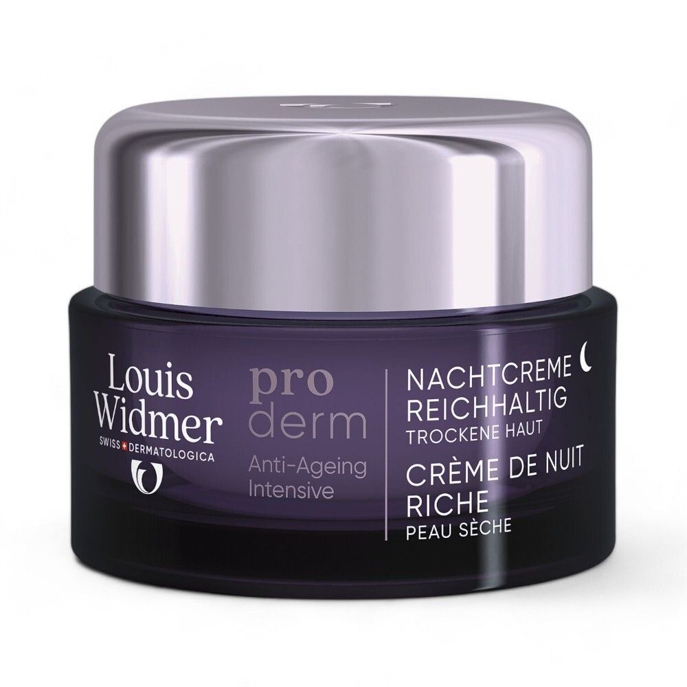 Pot met productnaam en logo: Louis Widmer Proderm Anti-Ageing Intensive Nachtcrème.