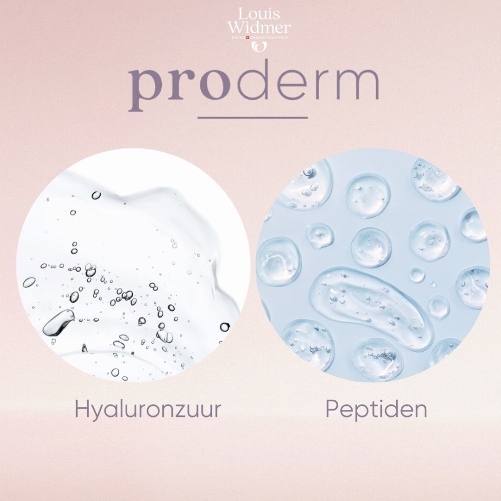 Productverpakking. Louis Widmer Proderm Nachtcrème Rijke Textuur, 0% Parfum, Droge Huid.