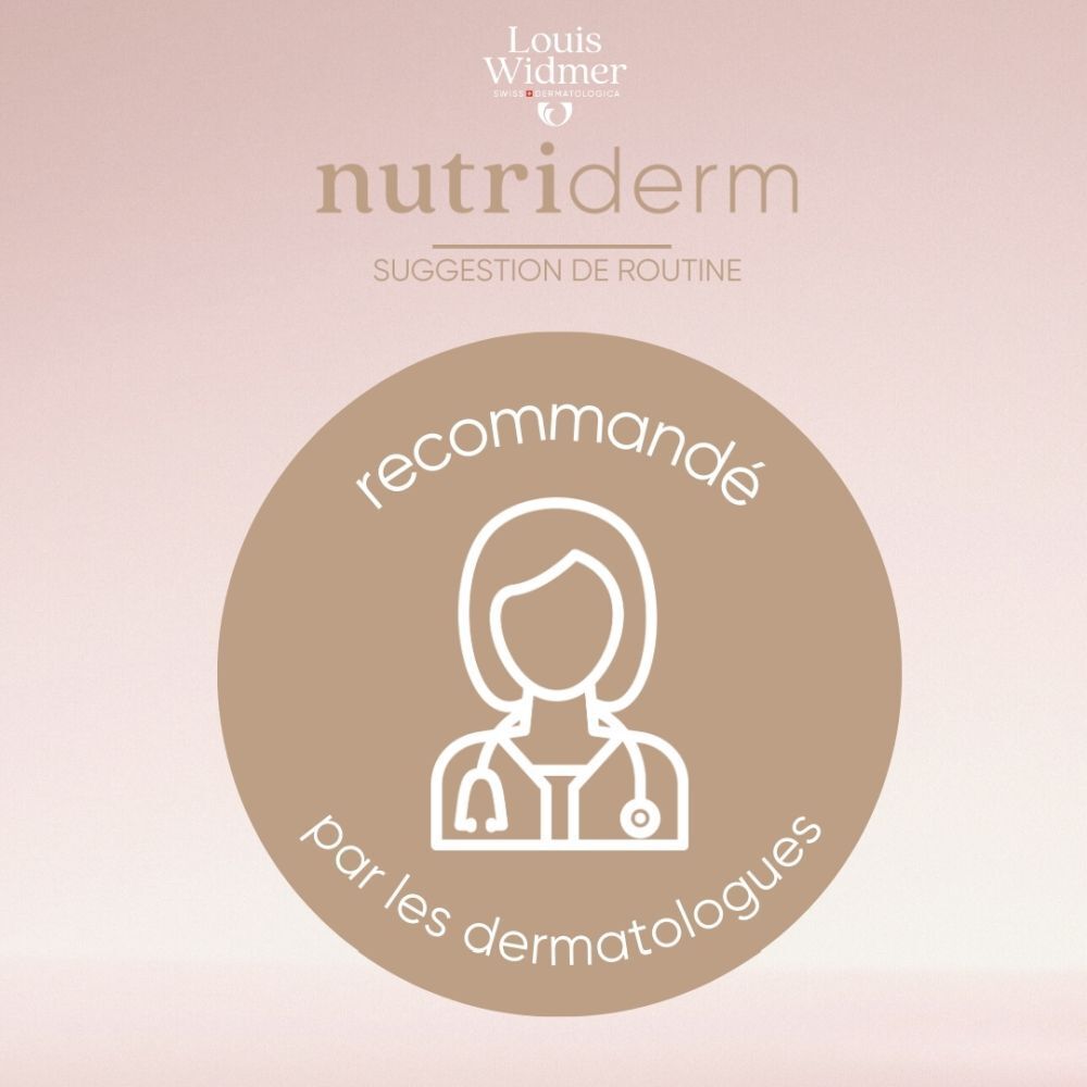Pot de crème avec couvercle rose. Logo Louis Widmer et texte. Crème de nuit nutritive.